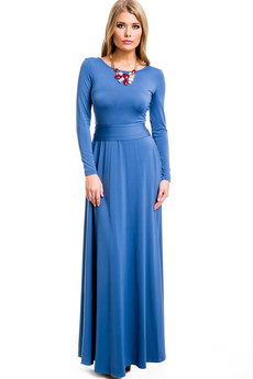 ХИТ продаж: длинное синее платье с поясом Mondigo